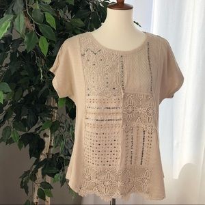 Chico’s 2 L Top Cream Embellished Casual T Shirt B